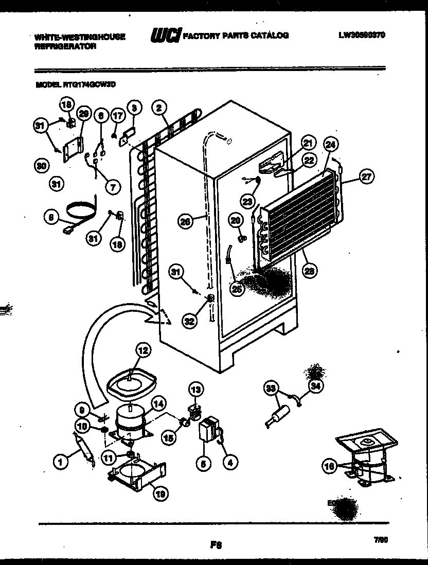 White-Westinghouse RTG174GCH3D system and automatic defrost parts diagram