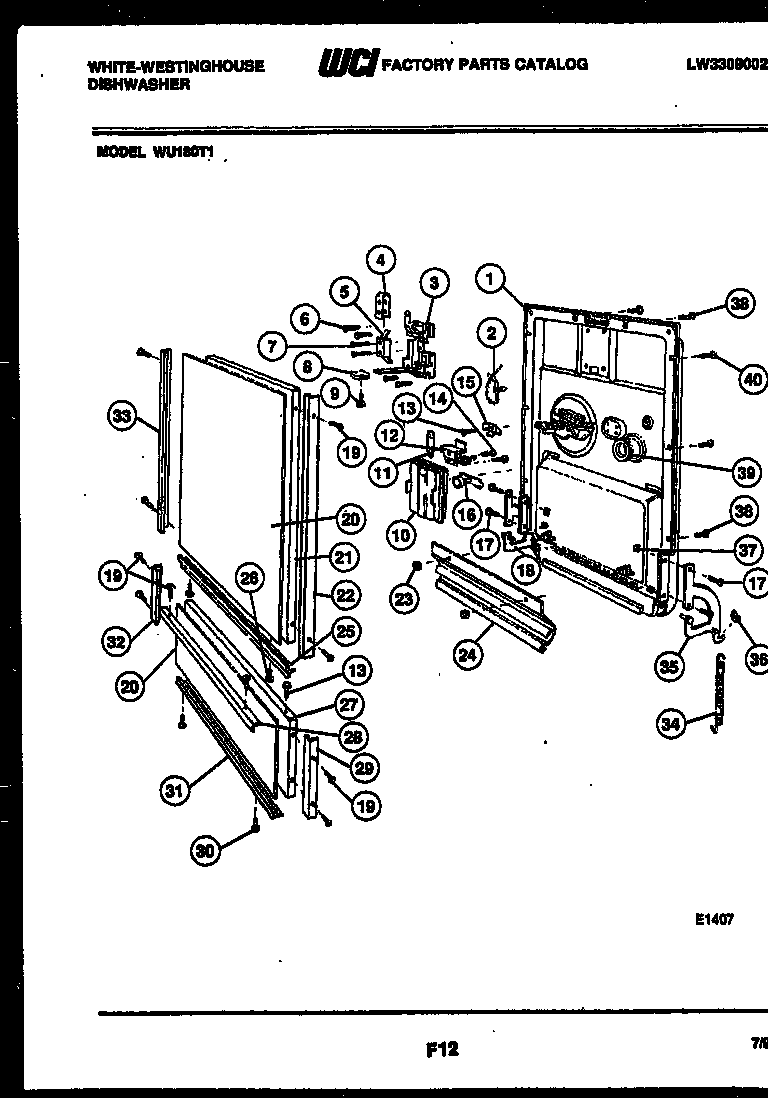 White-Westinghouse WU180TR1 door parts diagram
