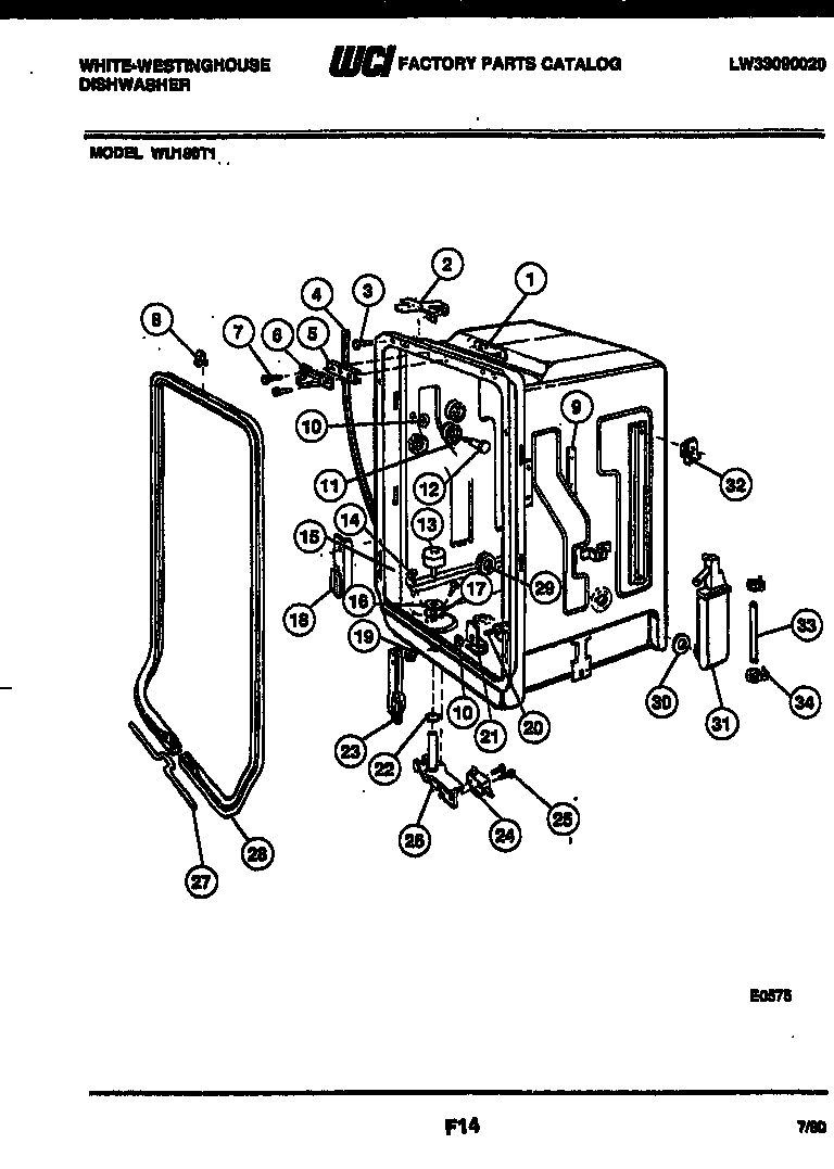 White-Westinghouse WU180TR1 tub and frame parts diagram