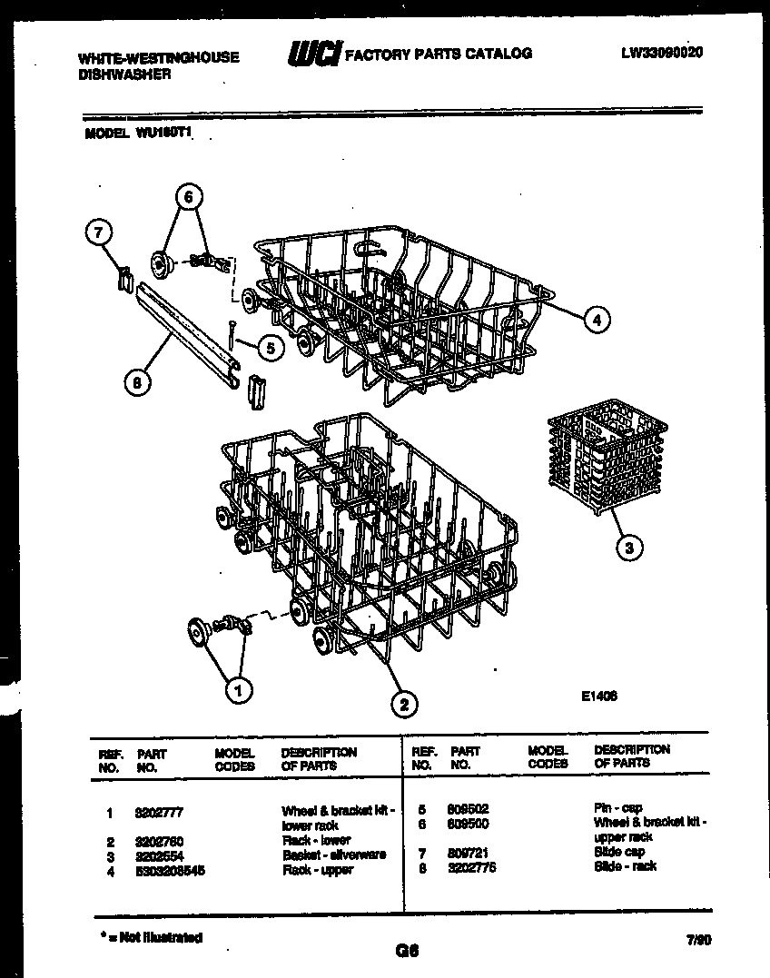 White-Westinghouse WU180TR1 racks and trays diagram