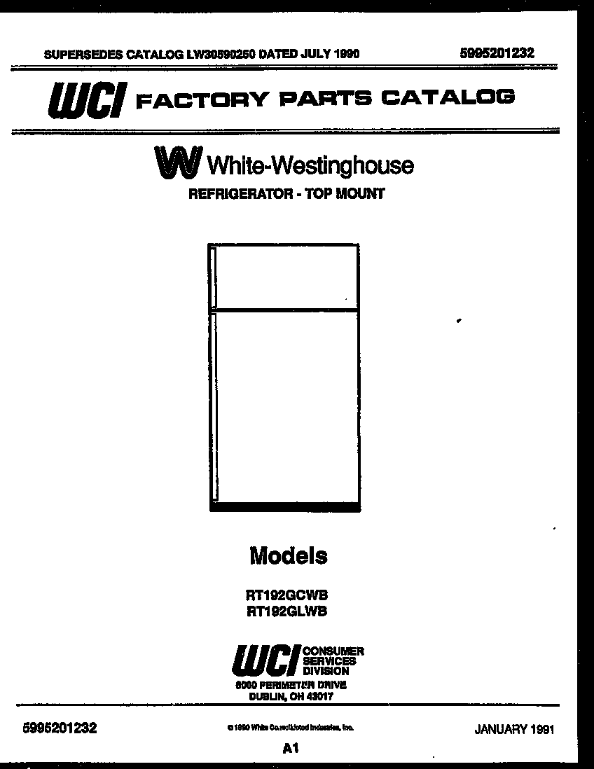 White-Westinghouse RT192GCDB cover page diagram