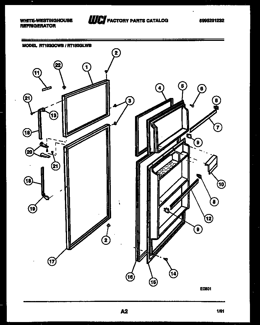 White-Westinghouse RT192GCDB door parts diagram