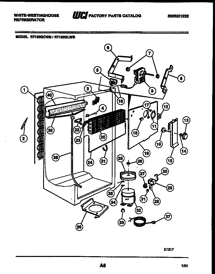 White-Westinghouse RT192GCDB system and automatic defrost parts diagram