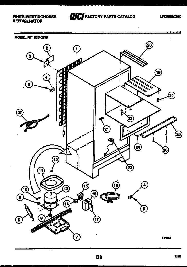 White-Westinghouse RT150MCF0 system and automatic defrost parts diagram