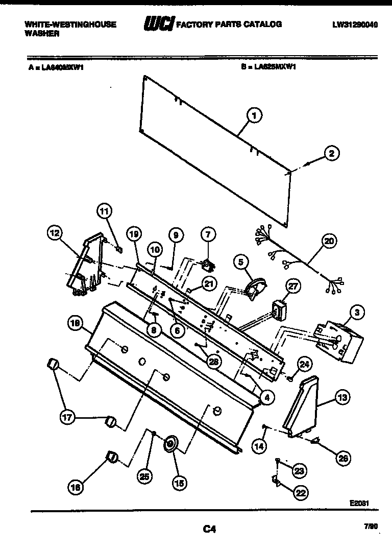 White-Westinghouse LA640MXW1 console and control parts diagram