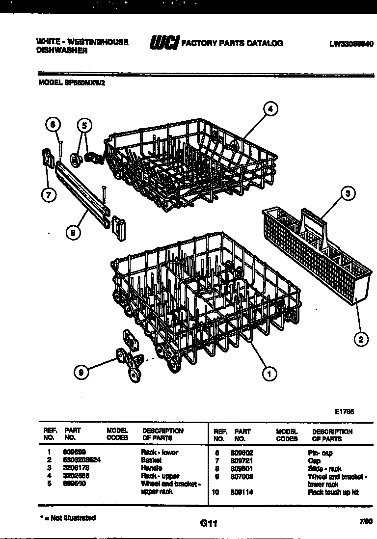 White-Westinghouse SP560MXF2 racks and trays diagram