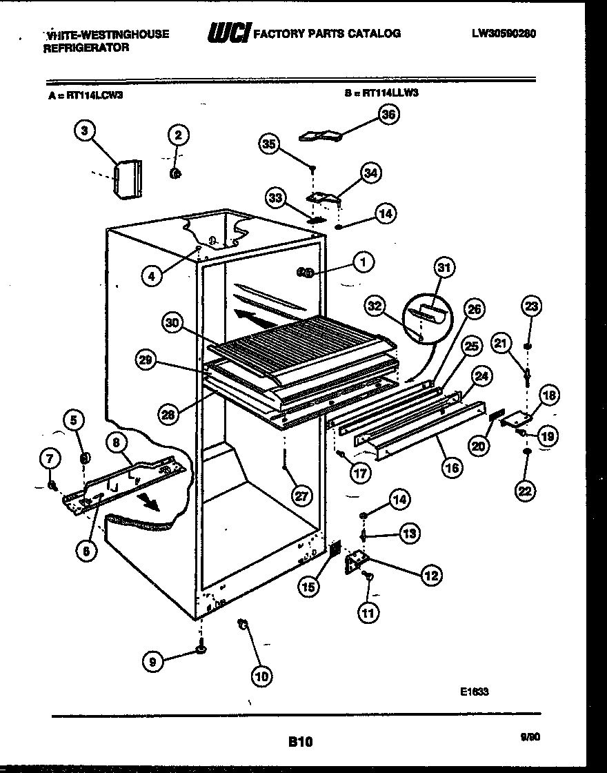 White-Westinghouse RT114LLH3 cabinet parts diagram