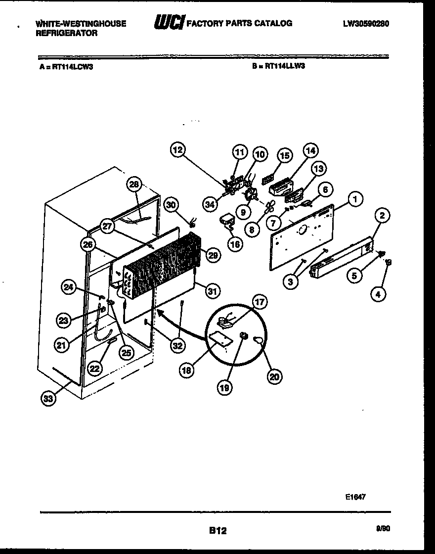White-Westinghouse RT114LLH3 inner parts diagram