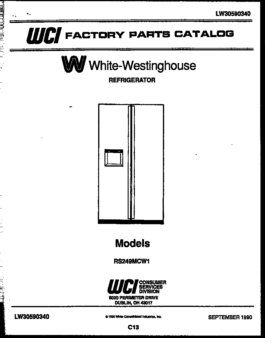 White-Westinghouse RS249MCW1 front cover diagram