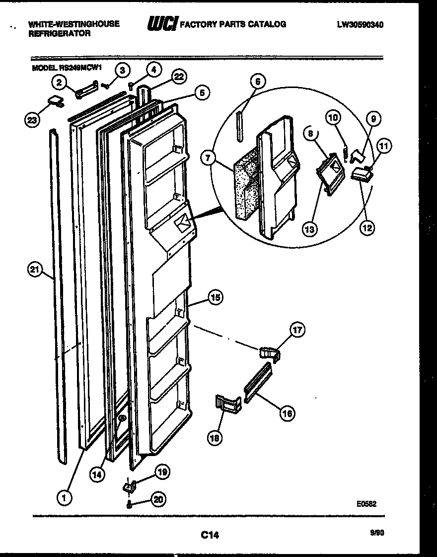 White-Westinghouse RS249MCW1 freezer door parts diagram