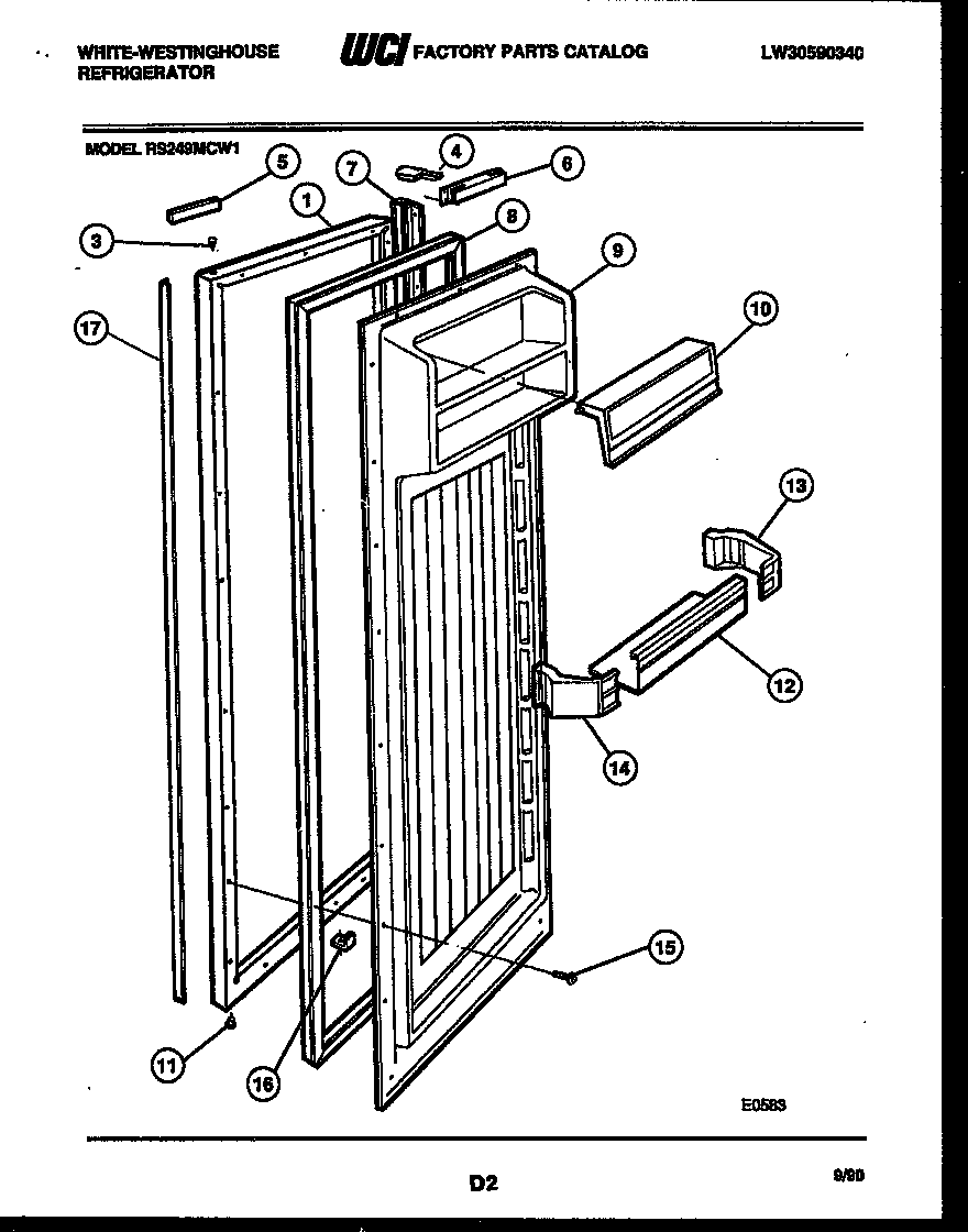 White-Westinghouse RS249MCW1 refrigerator door parts diagram