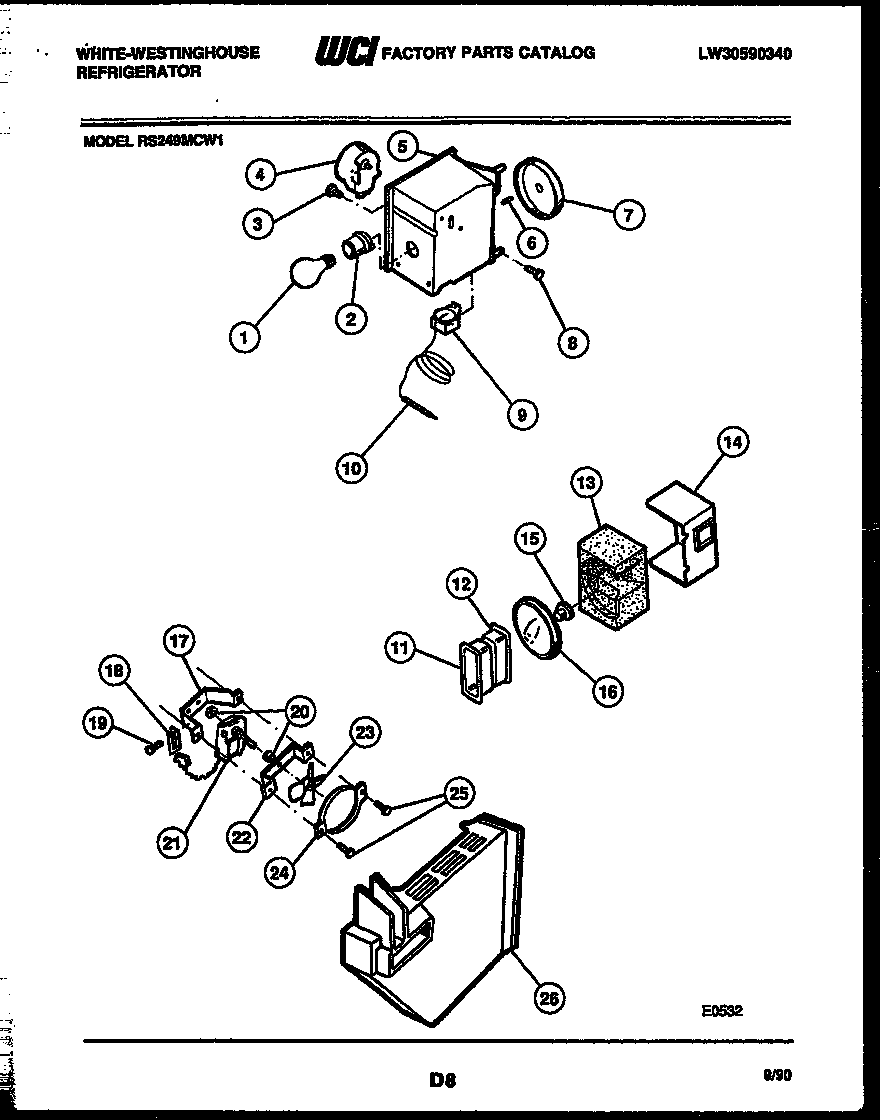 White-Westinghouse RS249MCW1 refrigerator control assembly, damper control assembly and f diagram