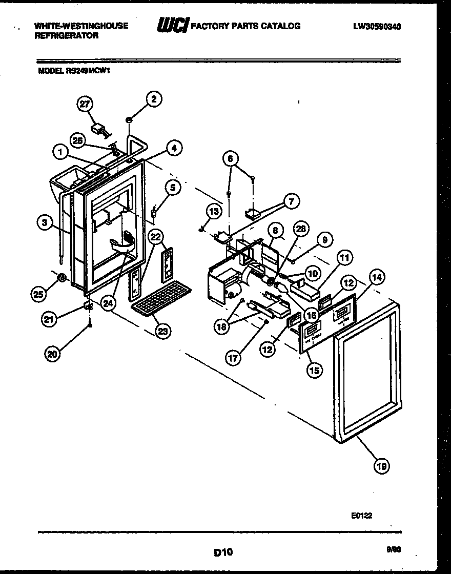 White-Westinghouse RS249MCW1 ice door, dispenser and water tanks diagram
