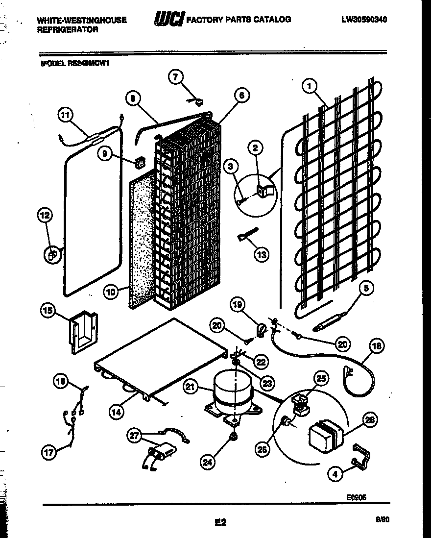 White-Westinghouse RS249MCW1 system and automatic defrost parts diagram