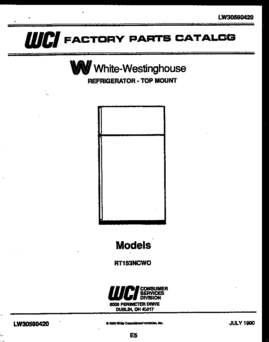 White-Westinghouse RT153NCD0 cover page diagram