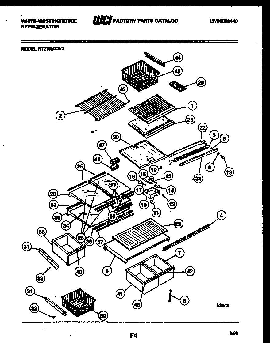 White-Westinghouse RT219MCH2 shelves and supports diagram