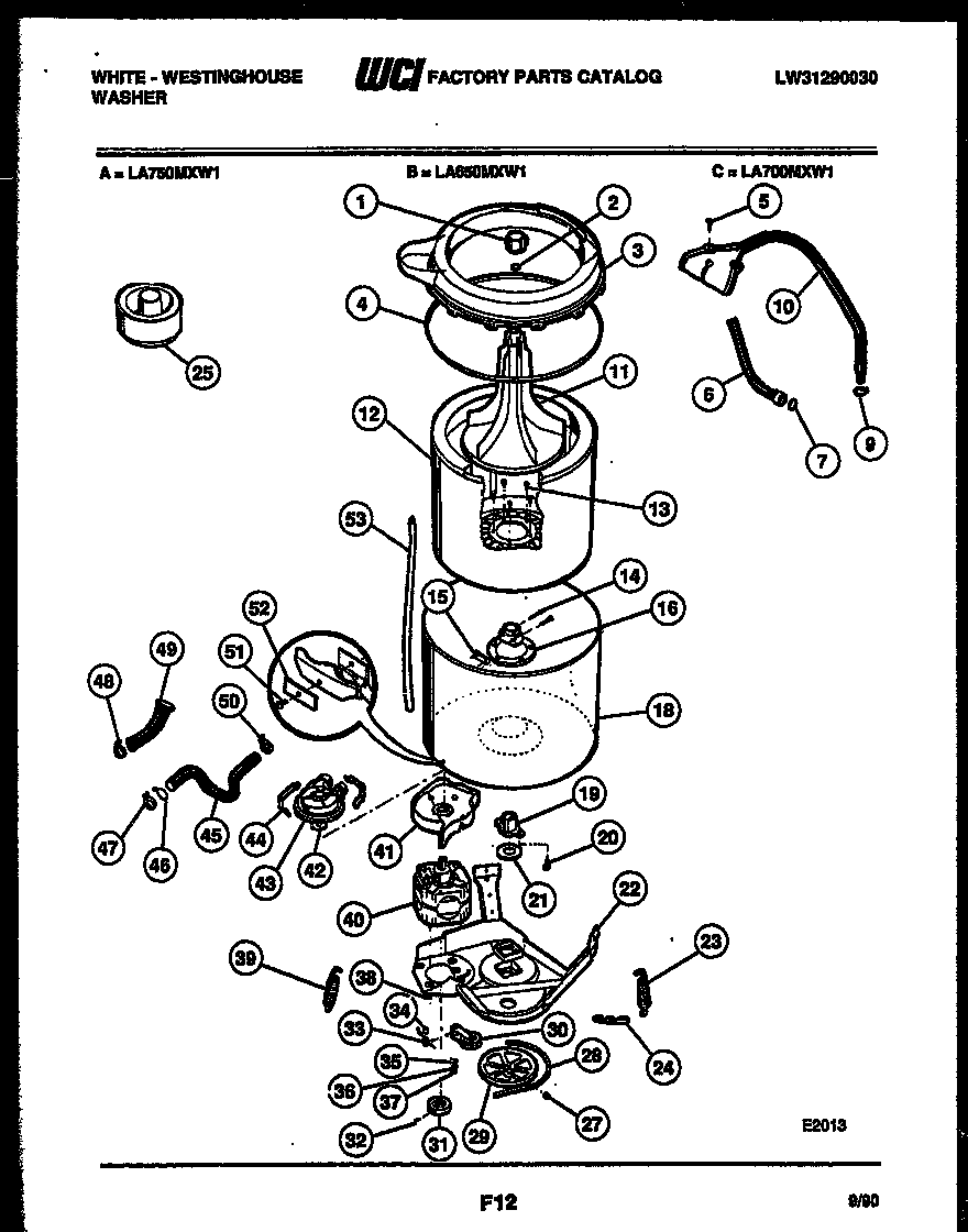White-Westinghouse LA750MXD1 tub detail diagram