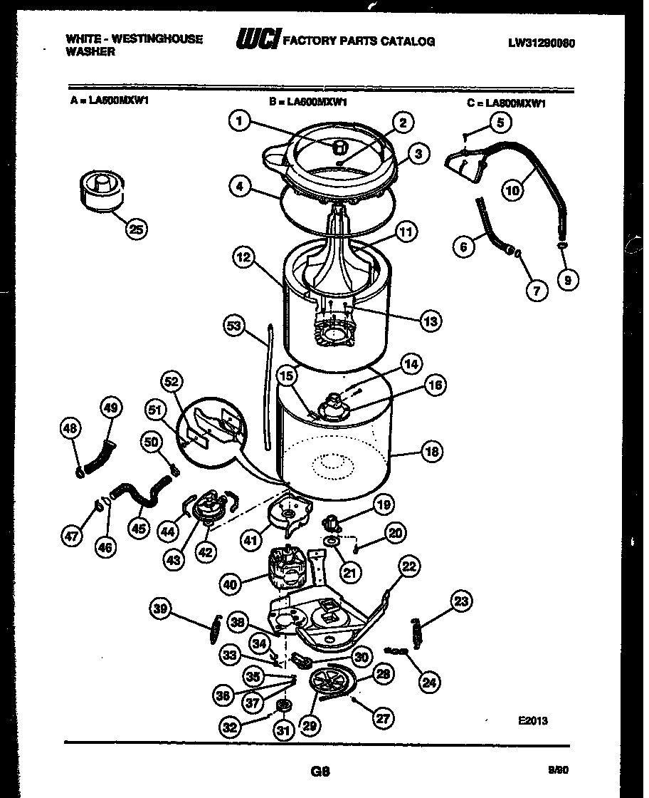 White-Westinghouse LA600MXD1 tub detail diagram