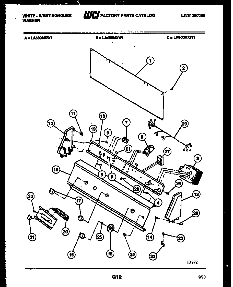 White-Westinghouse LA600MXD1 console and control parts diagram