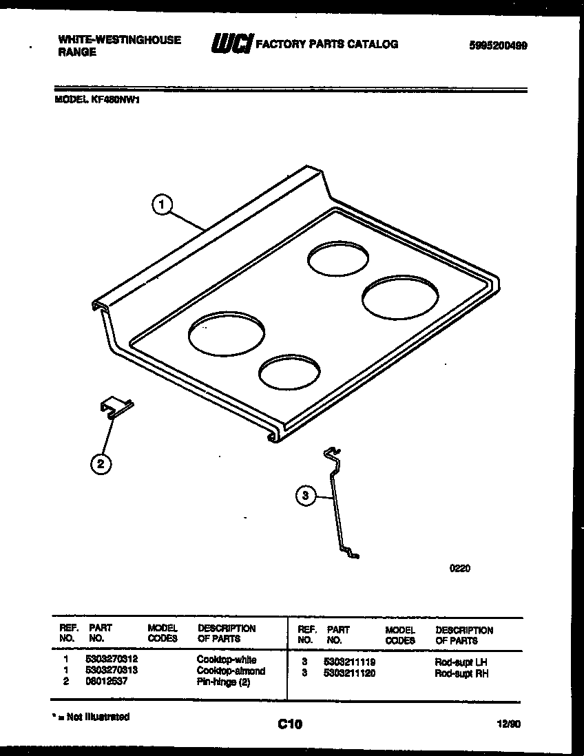 White-Westinghouse KF480NW1 cooktop parts diagram