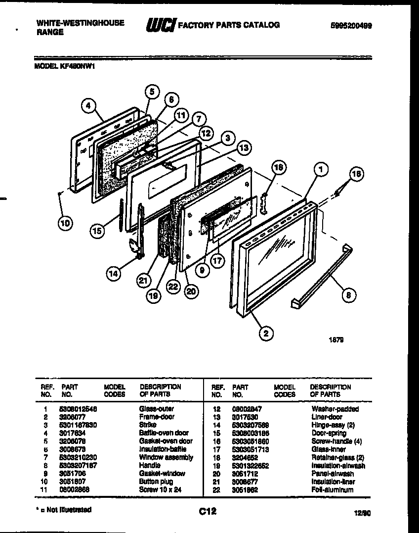 White-Westinghouse KF480NW1 door parts diagram