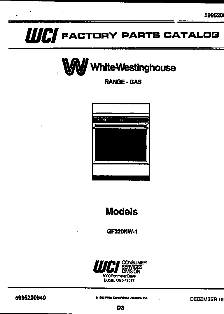 White-Westinghouse GF320NW1 cover page diagram