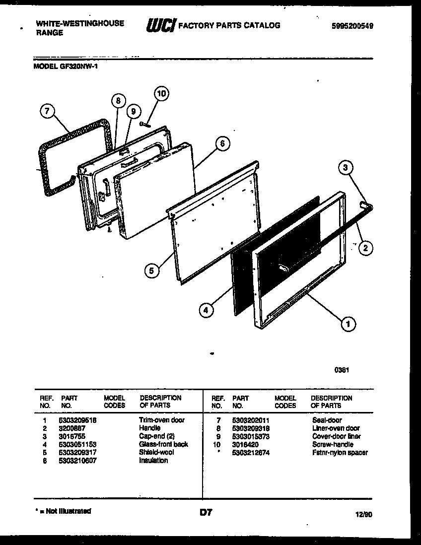 White-Westinghouse GF320NW1 door parts diagram