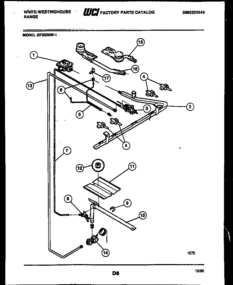 White-Westinghouse GF320NW1 burner, manifold and gas control diagram