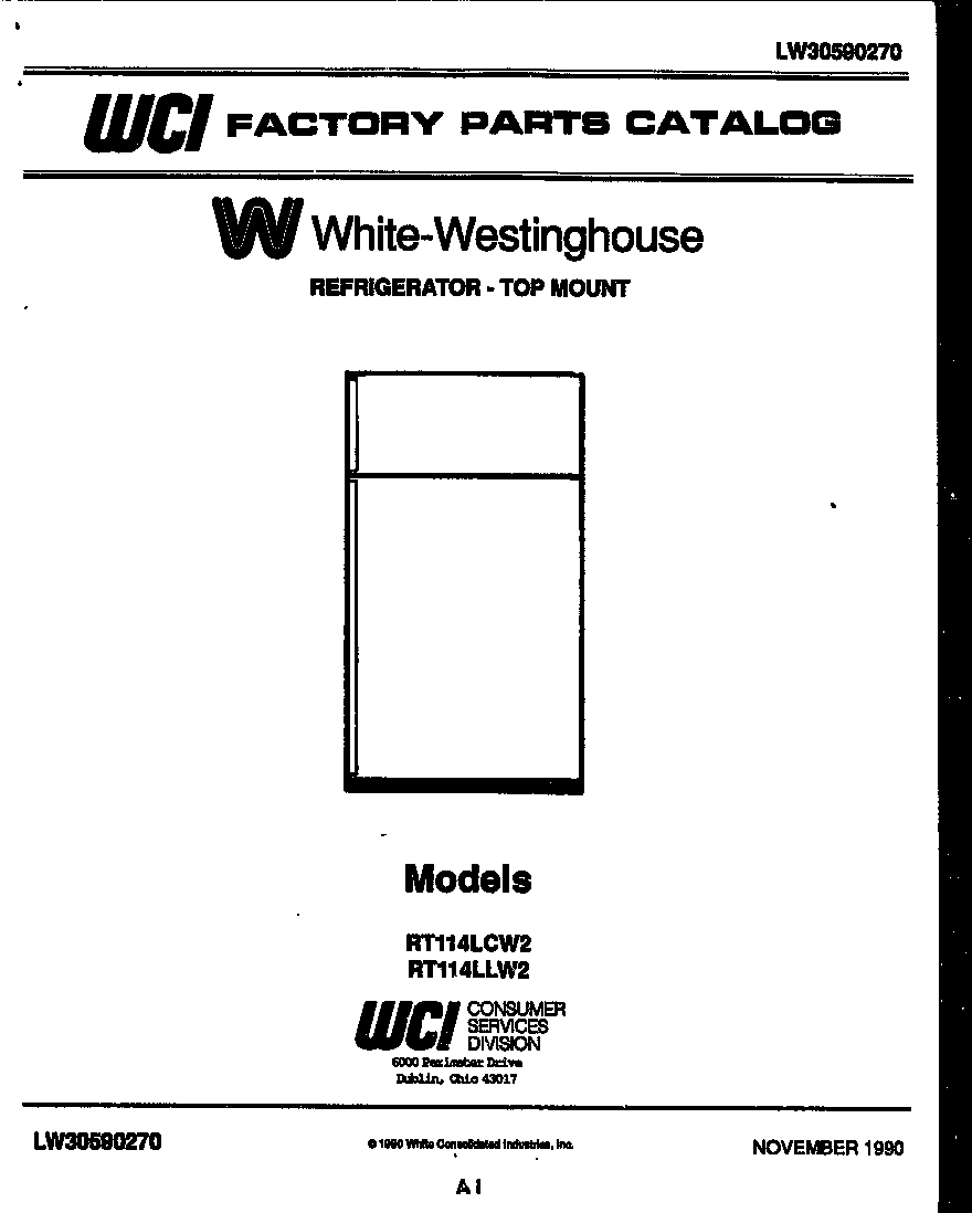 White-Westinghouse RT114LCH2 cover page diagram