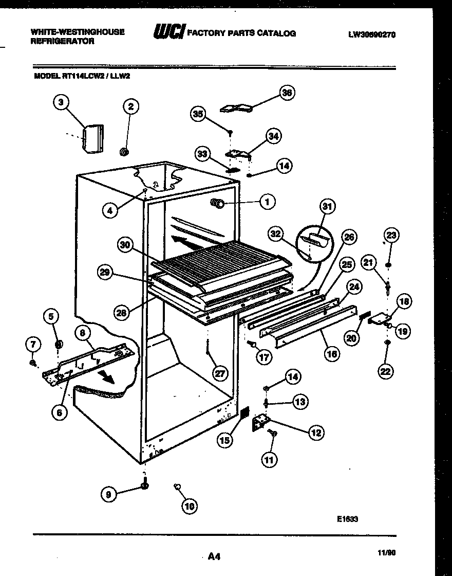 White-Westinghouse RT114LCH2 cabinet parts diagram