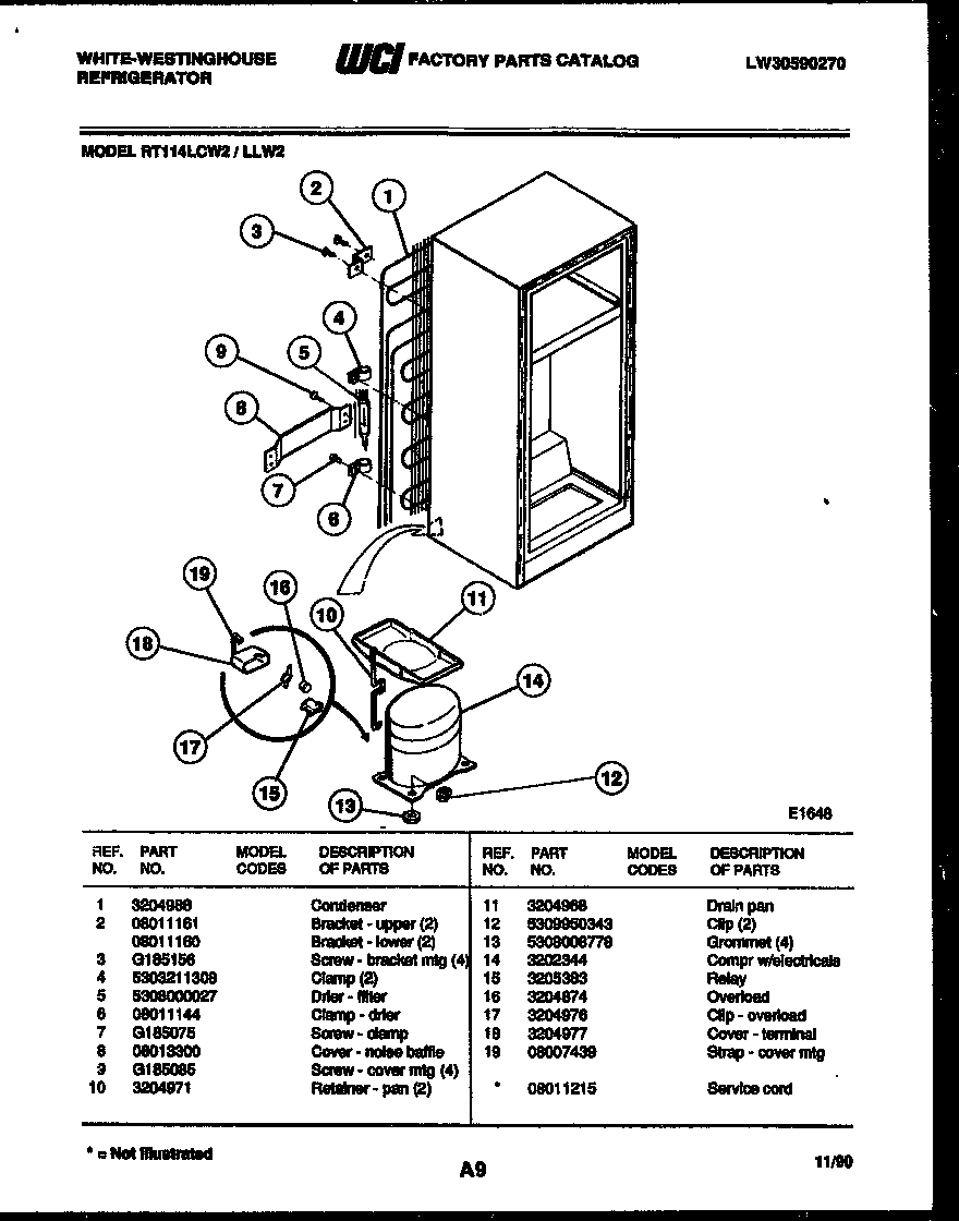 White-Westinghouse RT114LCH2 system and automatic defrost parts diagram
