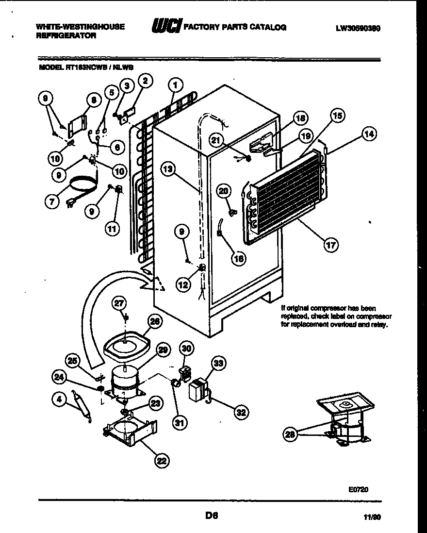 White-Westinghouse RT163NLWB system and automatic defrost parts diagram