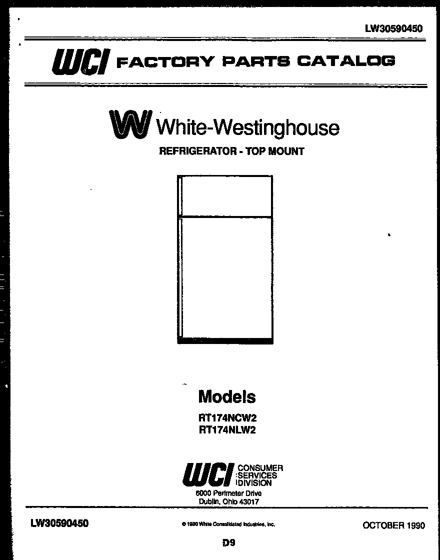 White-Westinghouse RT174NLH2 cover page diagram