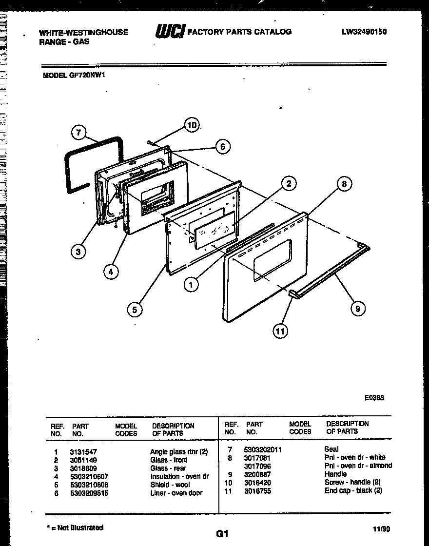 White-Westinghouse GF720ND1 door parts diagram