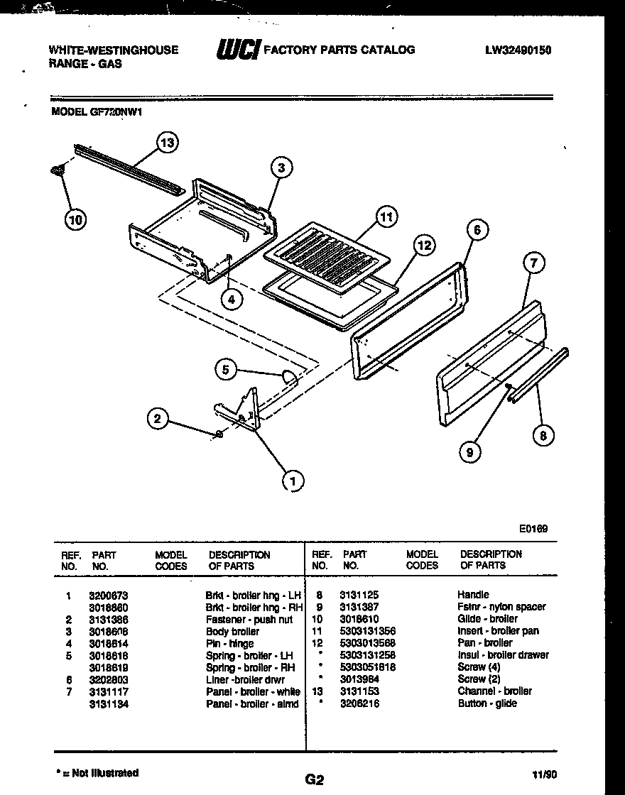 White-Westinghouse GF720ND1 broiler drawer parts diagram