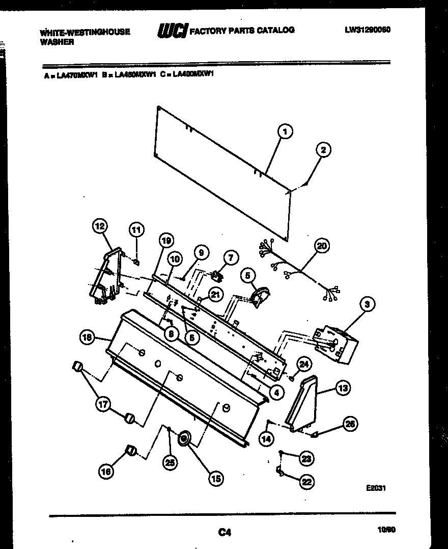 White-Westinghouse LA450MXD1 console and control parts diagram