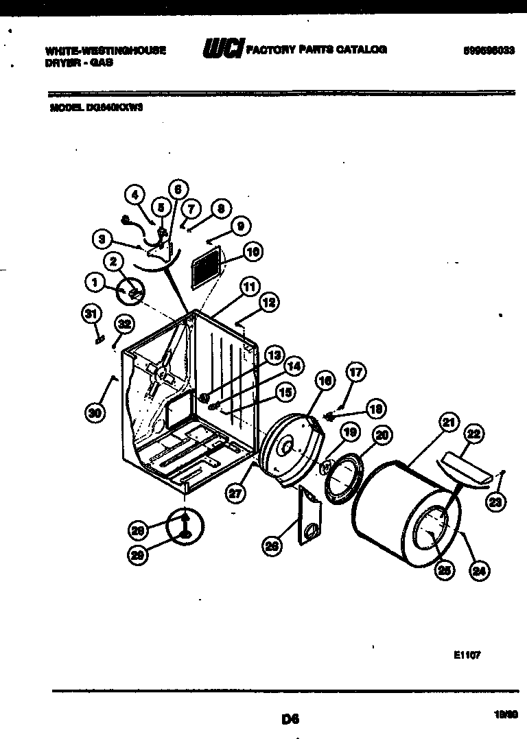 White-Westinghouse DG640KXD3 cabinet and component parts diagram