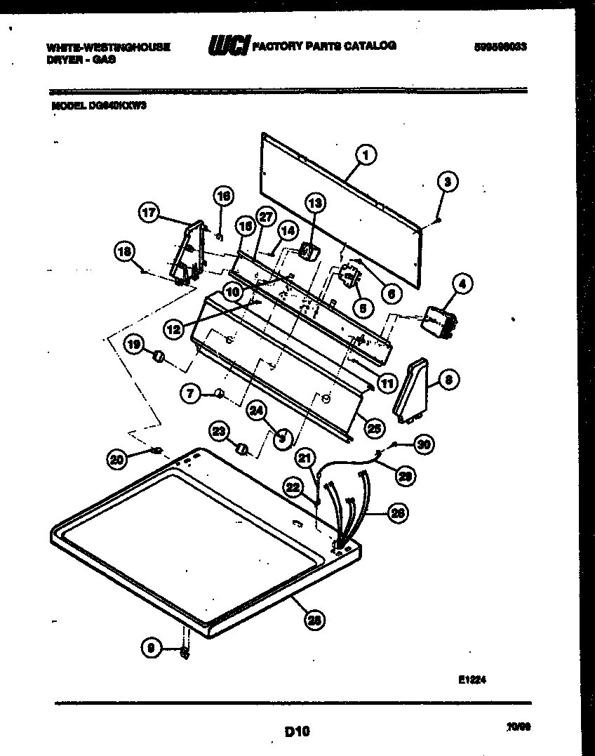 White-Westinghouse DG640KXD3 console and control parts diagram
