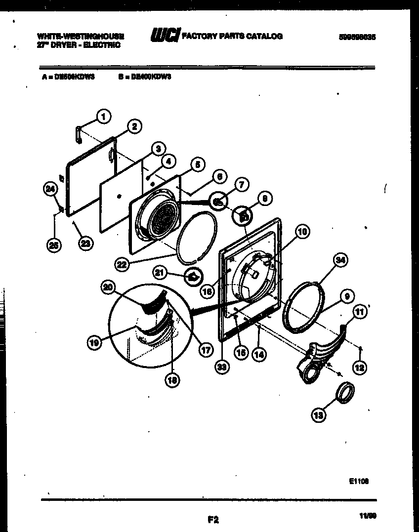 White-Westinghouse DE500KDW3 door parts diagram