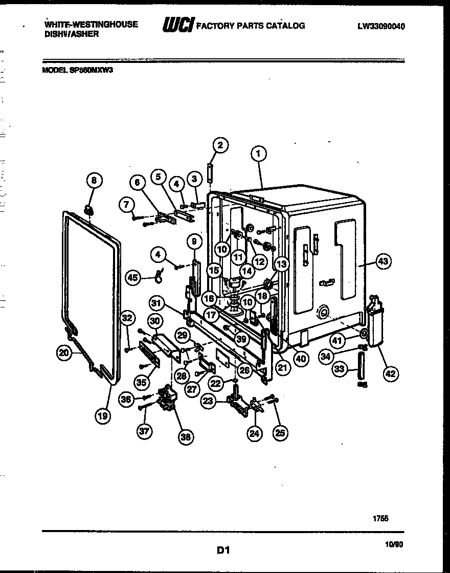 White-Westinghouse SP560MXF3 tub and frame parts diagram