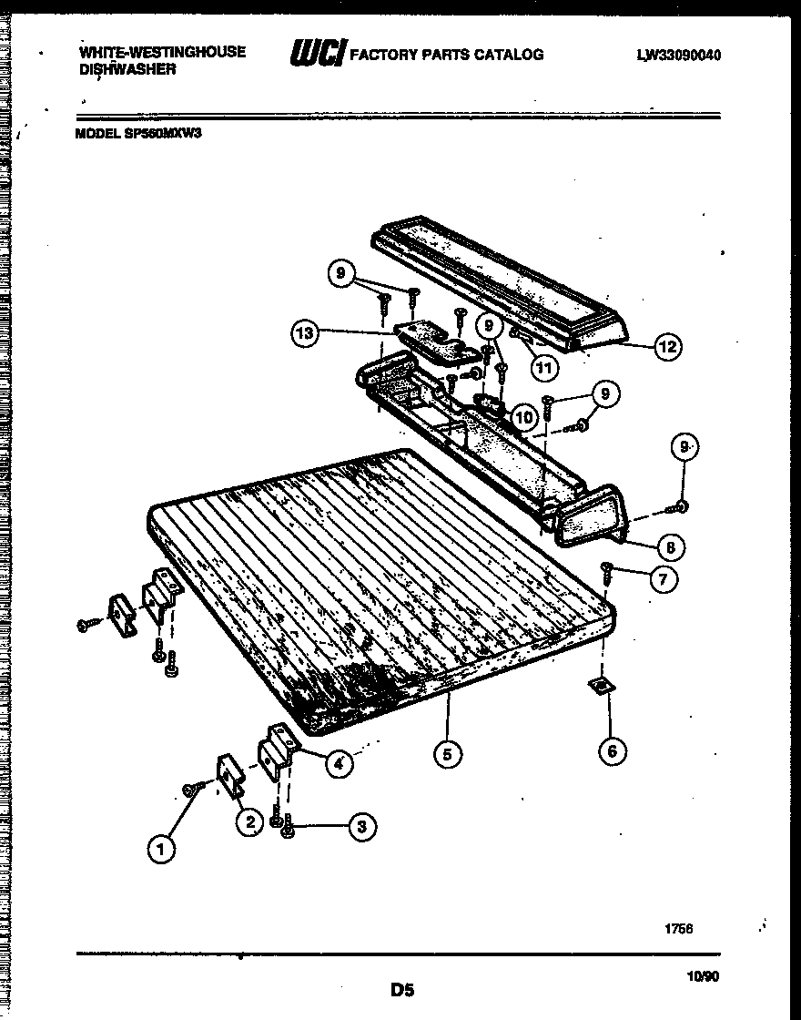 White-Westinghouse SP560MXF3 top and miscellaneous parts diagram