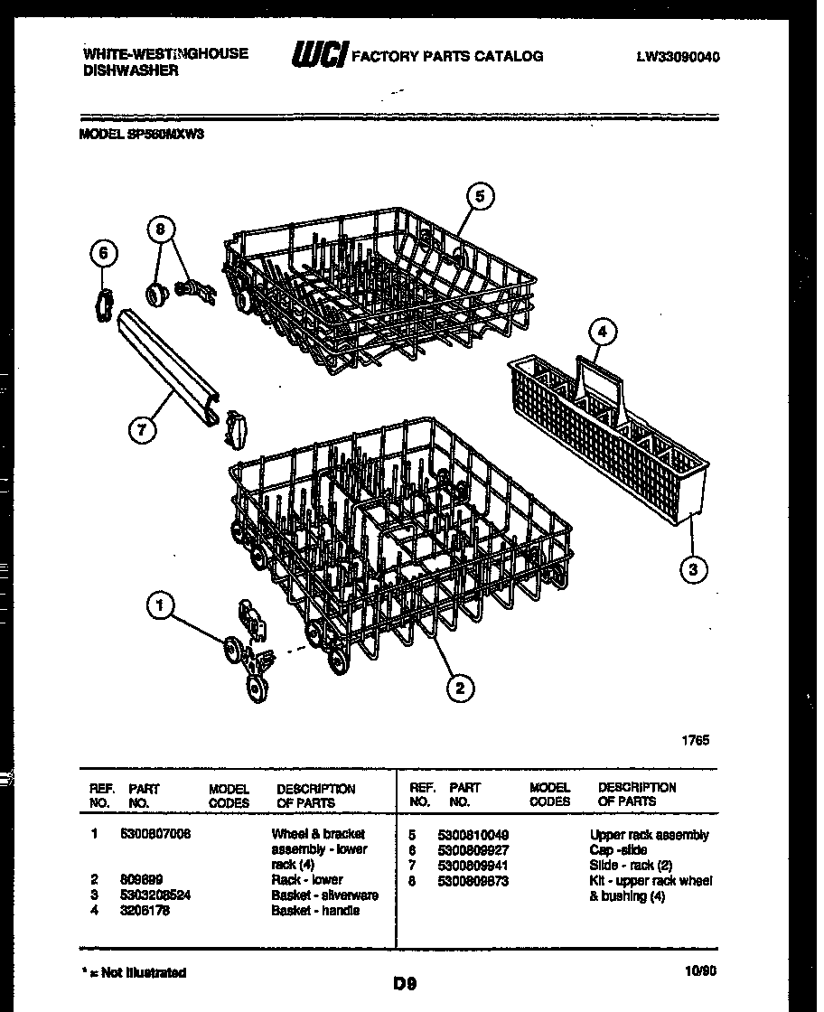White-Westinghouse SP560MXF3 racks and trays diagram