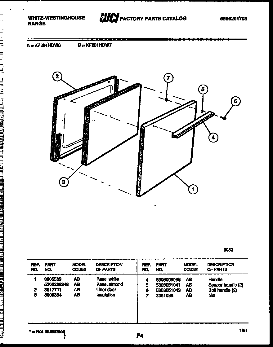 White-Westinghouse KF201HDD6 door parts diagram