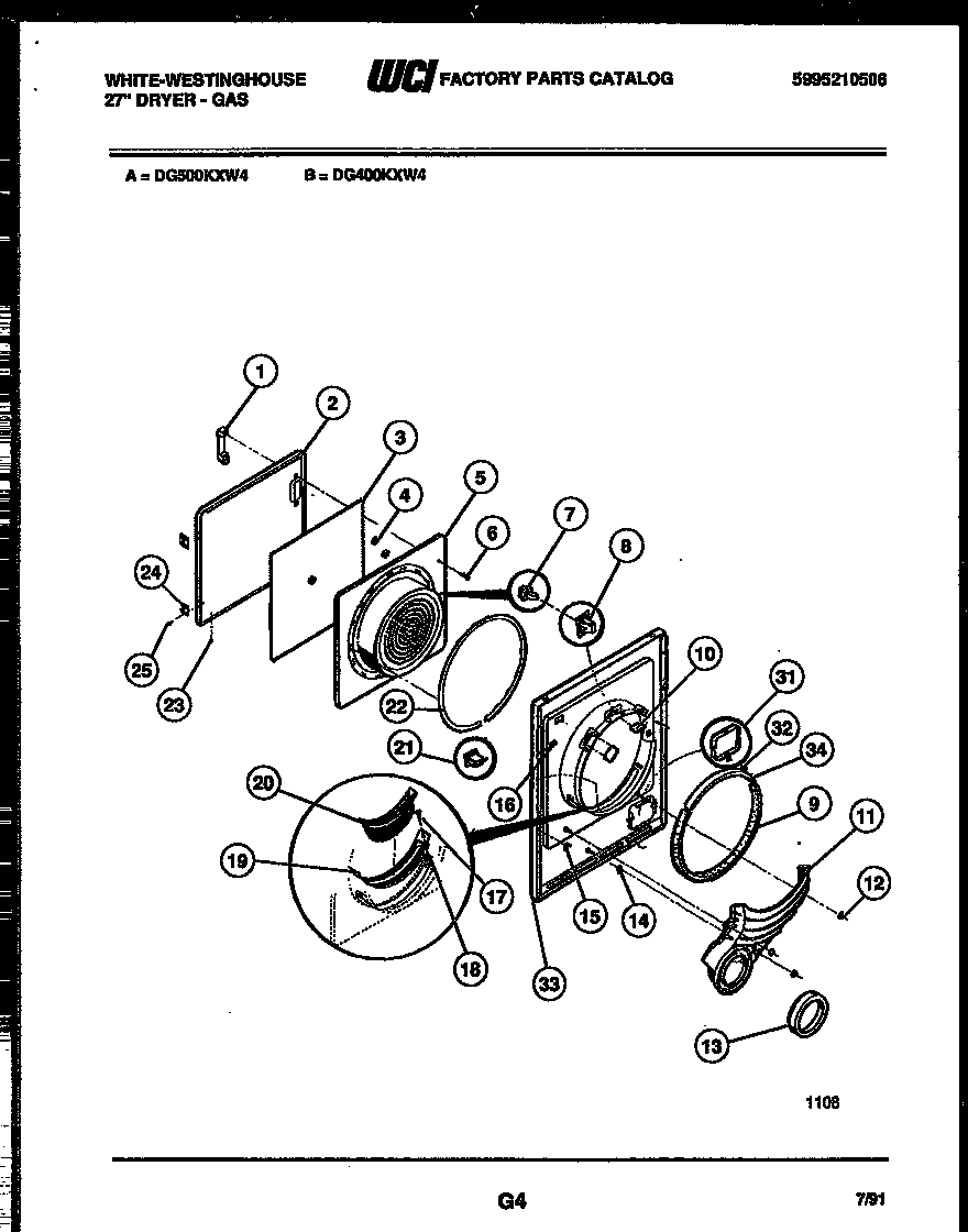 White-Westinghouse DG500KXD4 door parts diagram