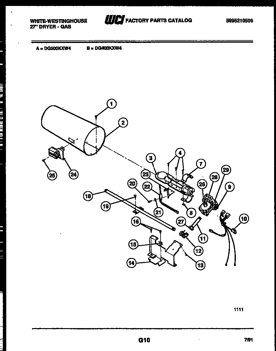 White-Westinghouse DG500KXD4 burner, igniter and valve diagram