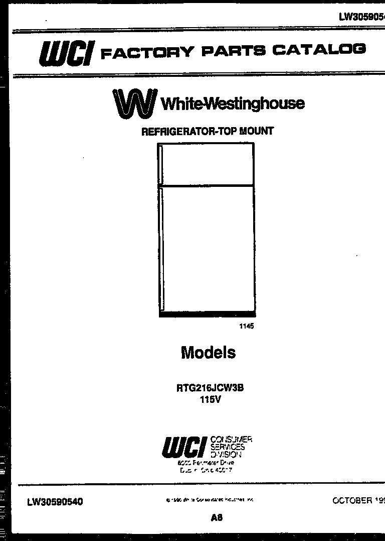 White-Westinghouse RTG216JCV3B cover page diagram