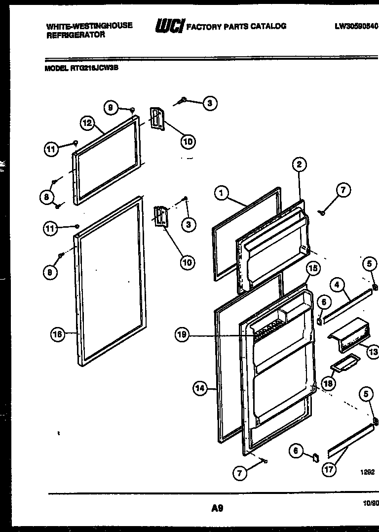White-Westinghouse RTG216JCV3B door parts diagram