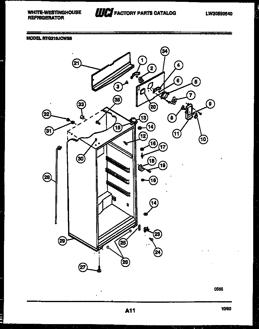 White-Westinghouse RTG216JCV3B cabinet parts diagram
