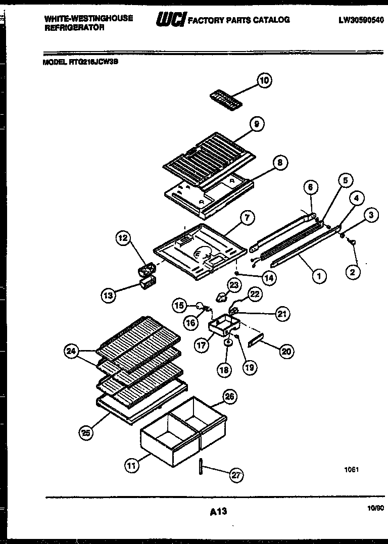White-Westinghouse RTG216JCV3B shelves and supports diagram