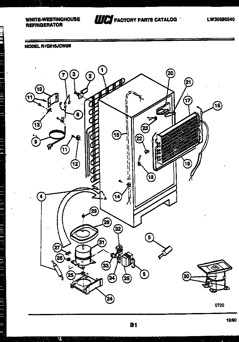 White-Westinghouse RTG216JCV3B system and automatic defrost parts diagram